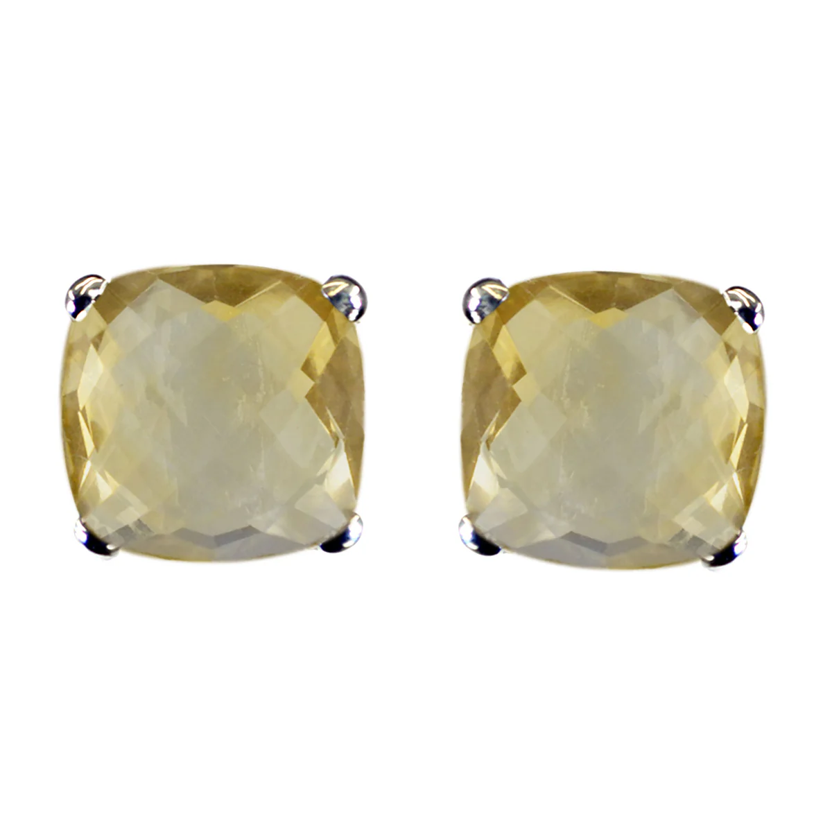 Citrine French Lourdes Solitaire Stud Yellow 925 Sterling Silver Earring