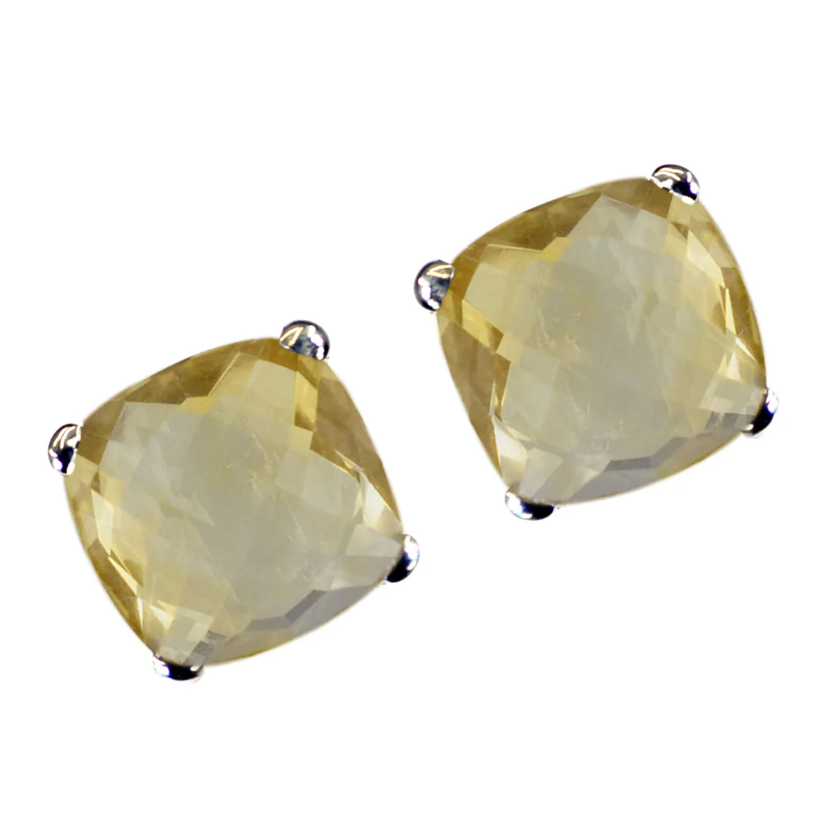 Citrine French Lourdes Solitaire Stud Yellow 925 Sterling Silver Earring - Image 2