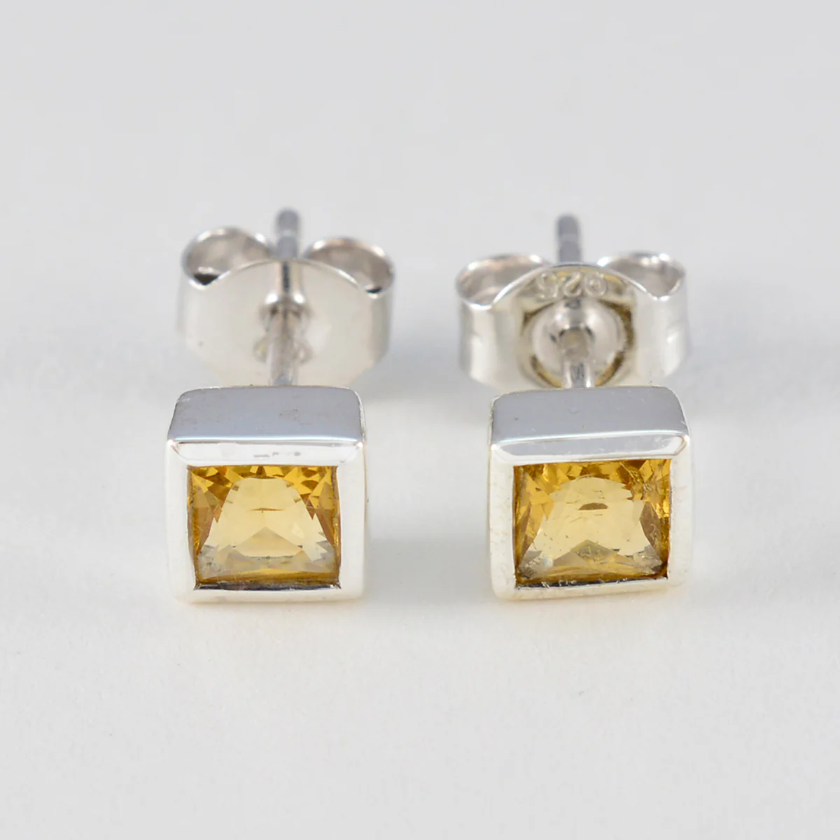 Citrine German Joaquina Solitaire Stud Yellow 92.5 Silver Earring - Image 2