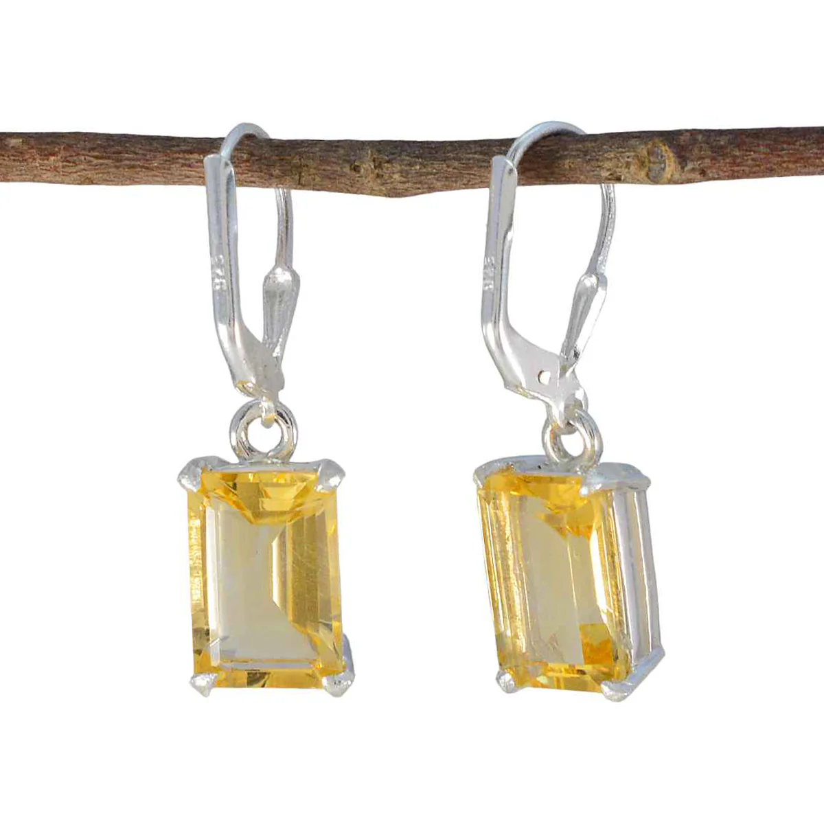 Citrine German Luna Solitaire Dangle Yellow 92.5 Silver Earring