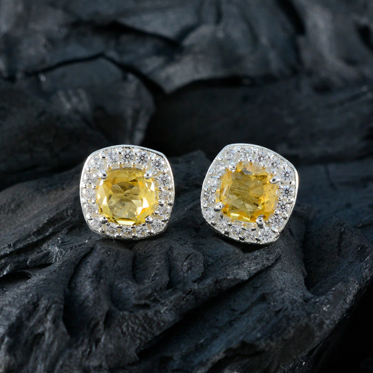 Citrine German Sara multiple Stud Yellow Silver Earring - Image 4