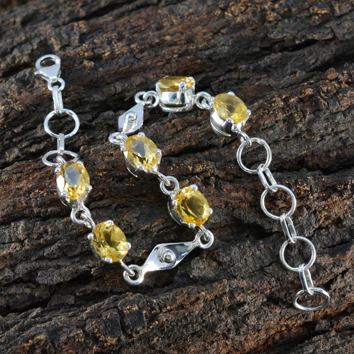 Citrine Gift for Wife Slim Yellow Sterling Silver Links Bracelet - Image 4