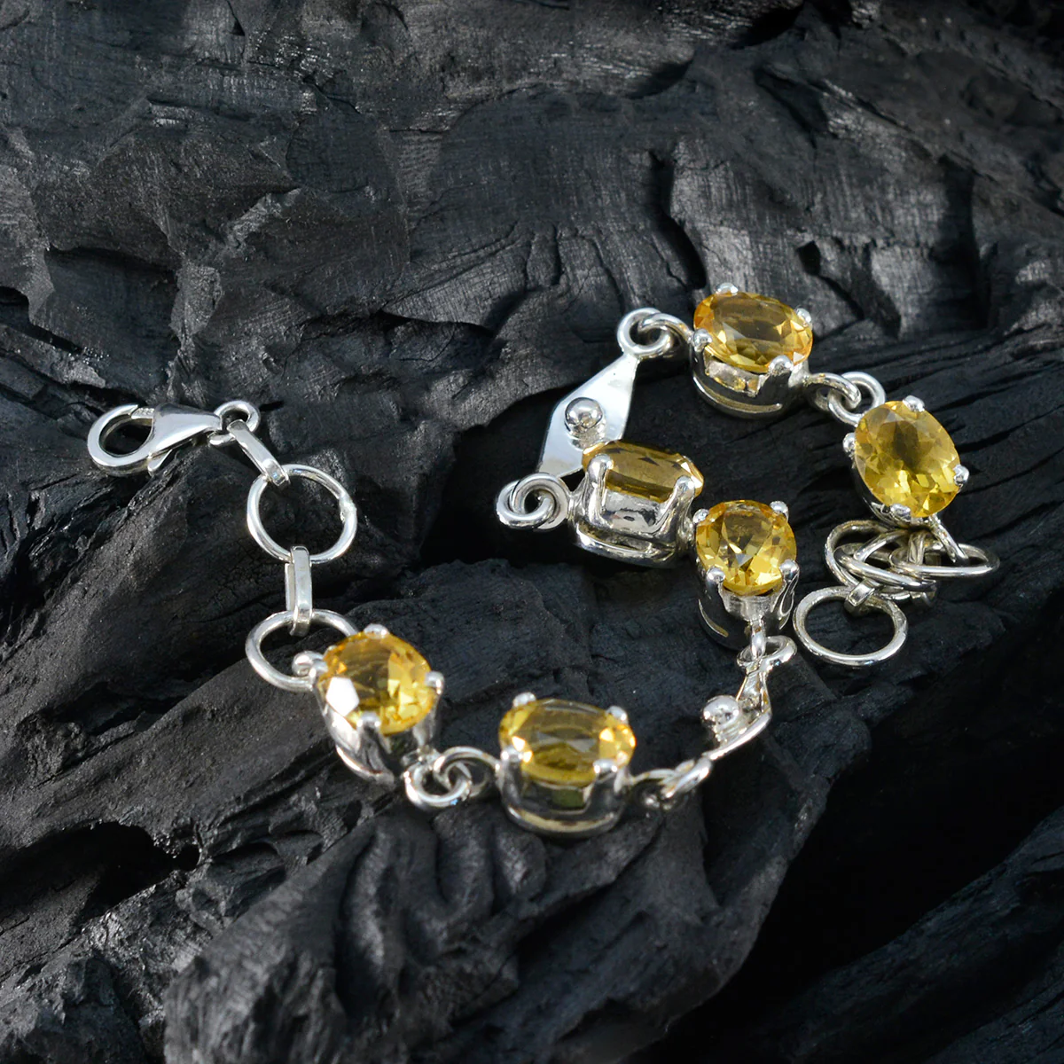 Citrine Gift for Wife Slim Yellow Sterling Silver Links Bracelet - Image 5