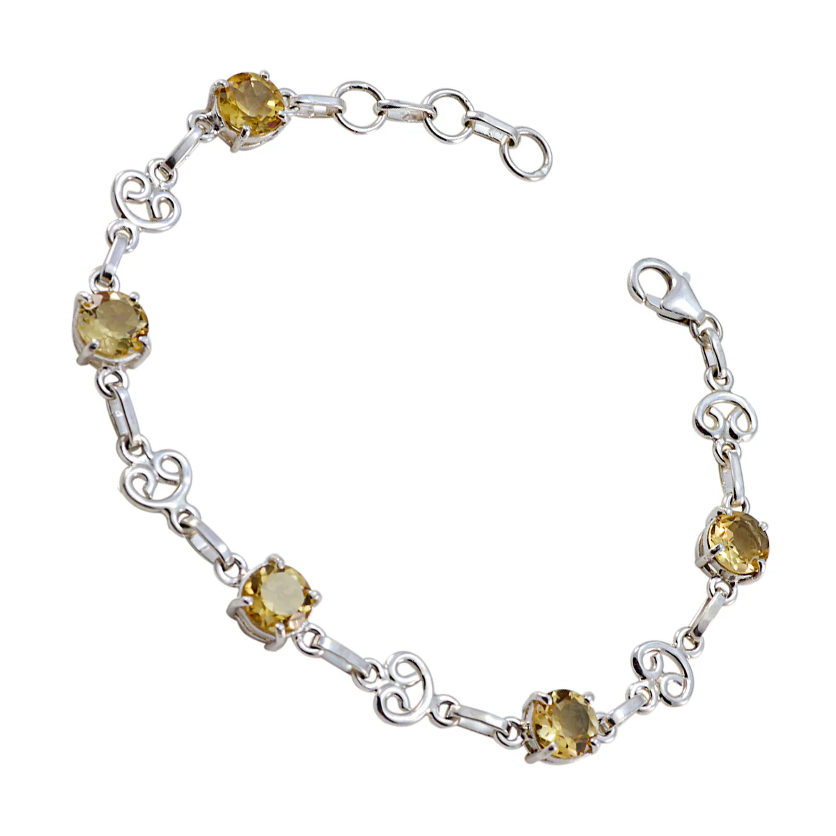 Citrine Ginuary Dainty Yellow 92.5 Silver Links Bracelet - Image 2