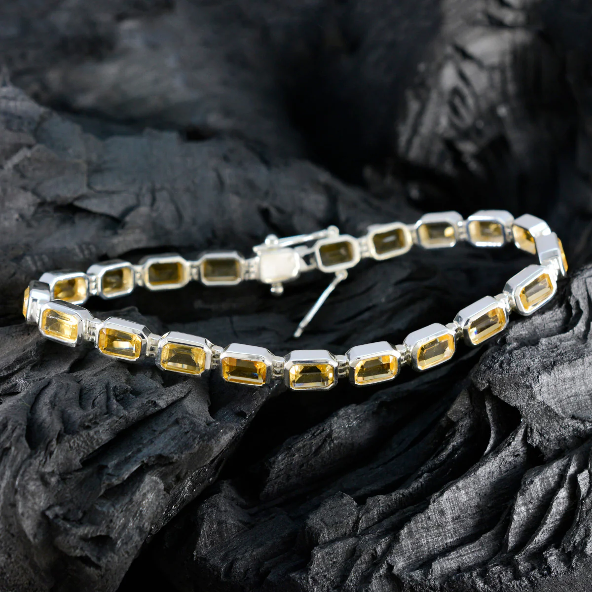 Citrine Golden Week Minimal Yellow Silver Tennis Bracelet - Image 5