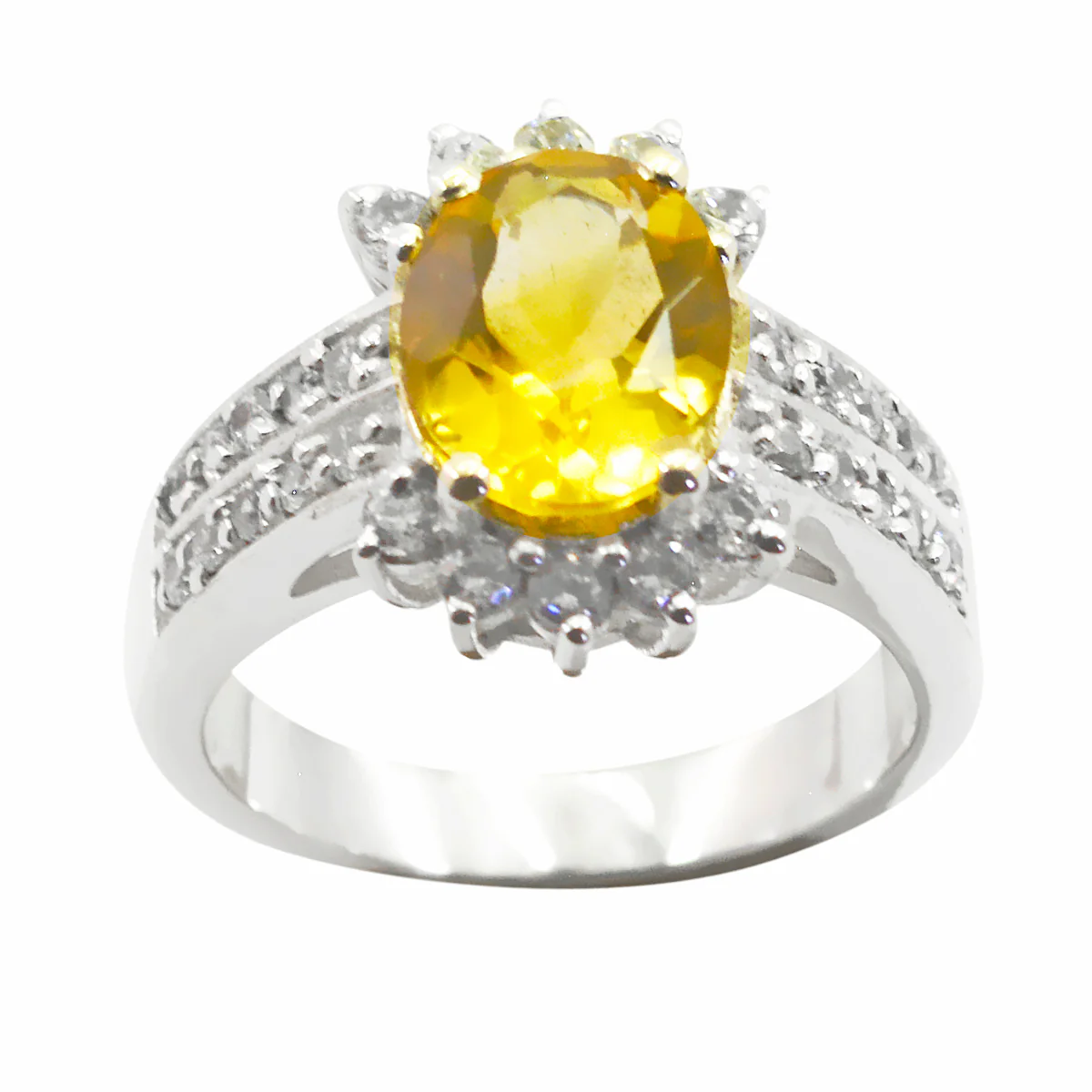 Citrine Halo African 92.5 Silver Yellow Gems Classic Sophisticated Ring Jewelry