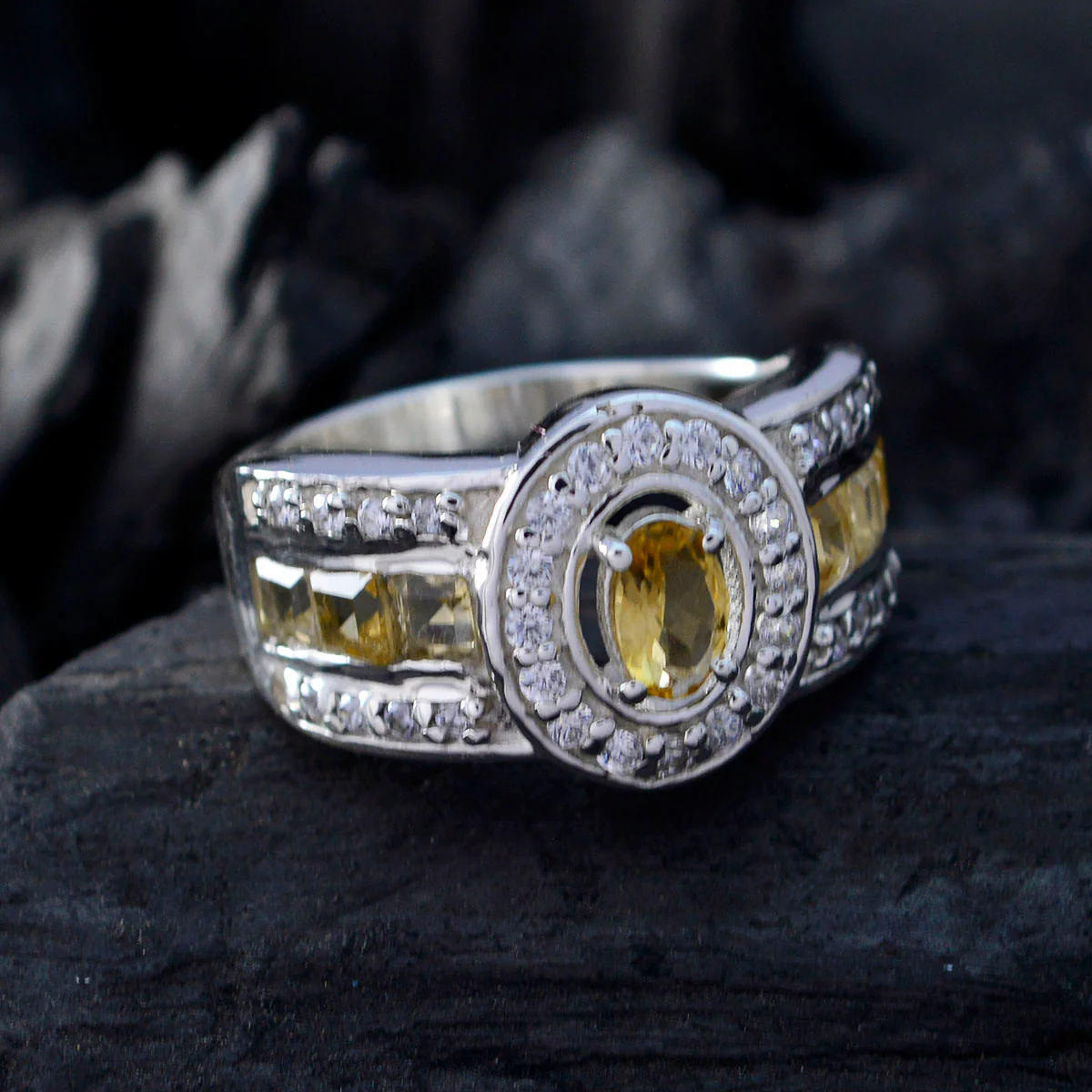 Citrine Halo African Sterling Silver Yellow Gems Eye-catching Abstract Ring Jewelry - Image 4