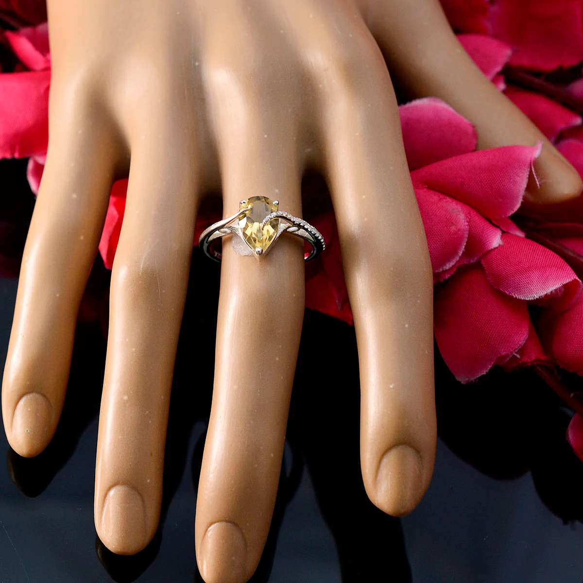 Citrine Halo American 925 Sterling Silver Yellow Gemstones Dainty Graceful Ring Jewelry - Image 5