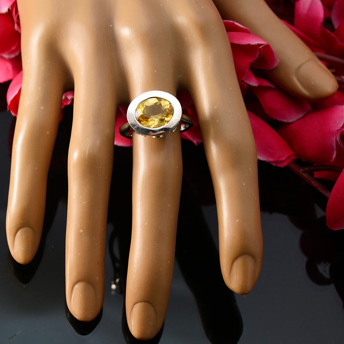 Citrine Halo Egyptian 925 Silver Yellow Gemstone Eye-catching Contemporary Ring Jewellery - Image 6