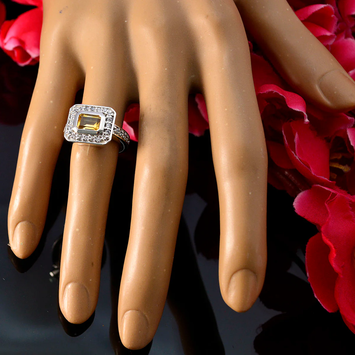 Citrine Halo Egyptian 925 Sterling Silver Yellow Gemstones Classic Graceful Ring Jewelry - Image 5