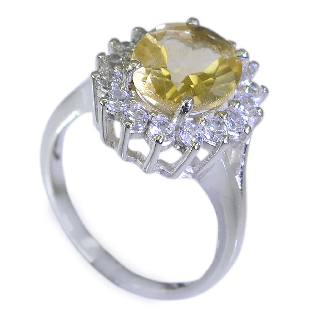 Citrine Halo Egyptian Silver Yellow Gems Featherlight Sophisticated Ring Jewelry - Image 2