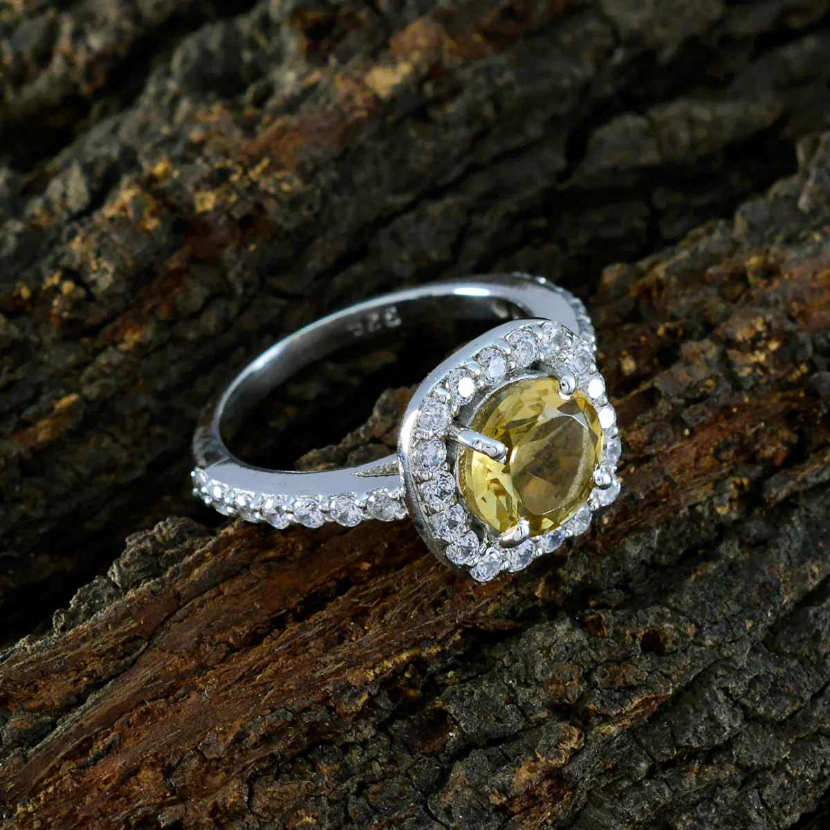 Citrine Halo French 925 Silver Yellow Gemstones Slim Cultural Ring Jewelry - Image 3