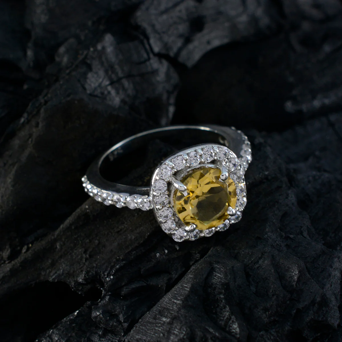 Citrine Halo French 925 Silver Yellow Gemstones Slim Cultural Ring Jewelry - Image 4