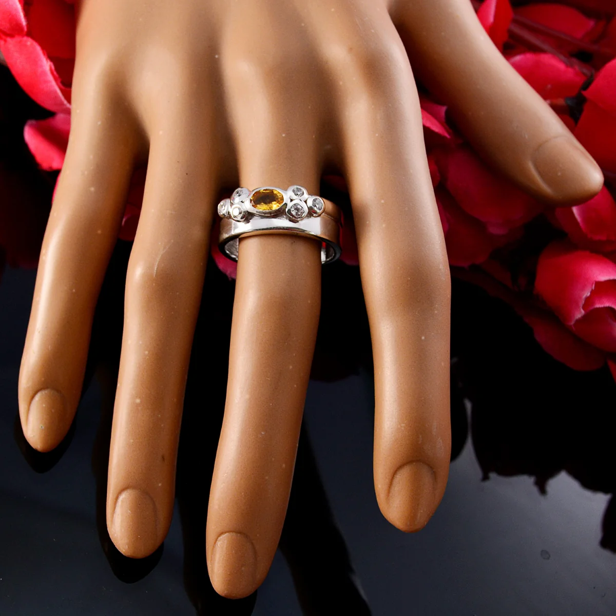 Citrine Halo French Sterling Silver Yellow Gemstone Classic Trendy Band Jewellery - Image 5