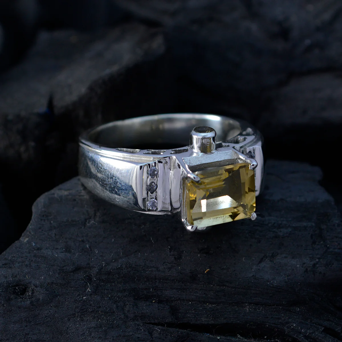 Citrine Halo French Sterling Silver Yellow Gemstones Versatile Contemporary Ring Jewellery - Image 4
