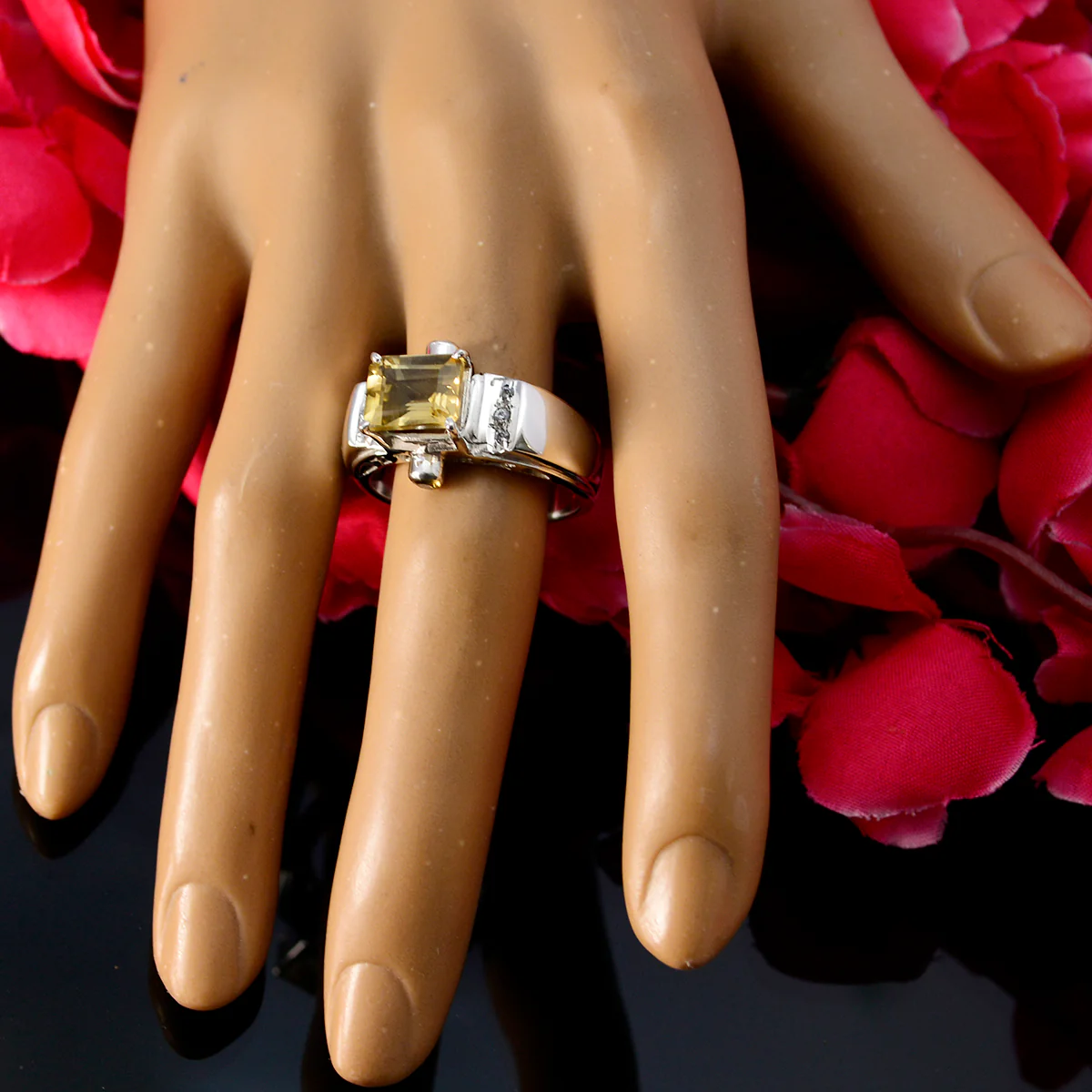 Citrine Halo French Sterling Silver Yellow Gemstones Versatile Contemporary Ring Jewellery - Image 5