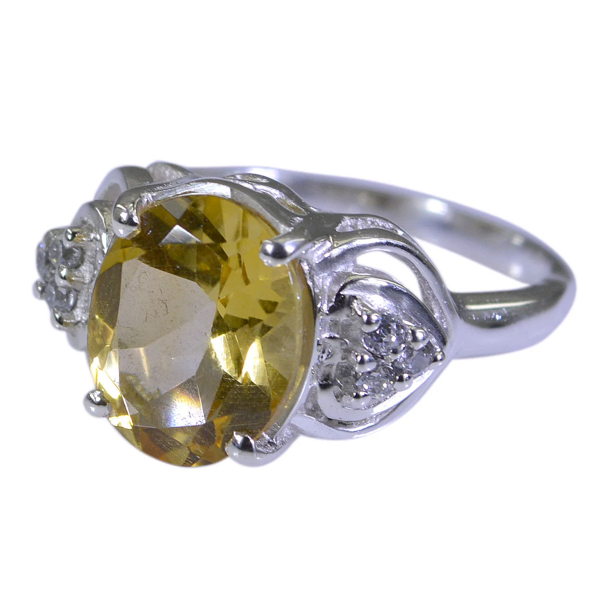 Citrine Halo German 92.5 Silver Yellow Gemstone Tiny Feminine Ring Jewellery
