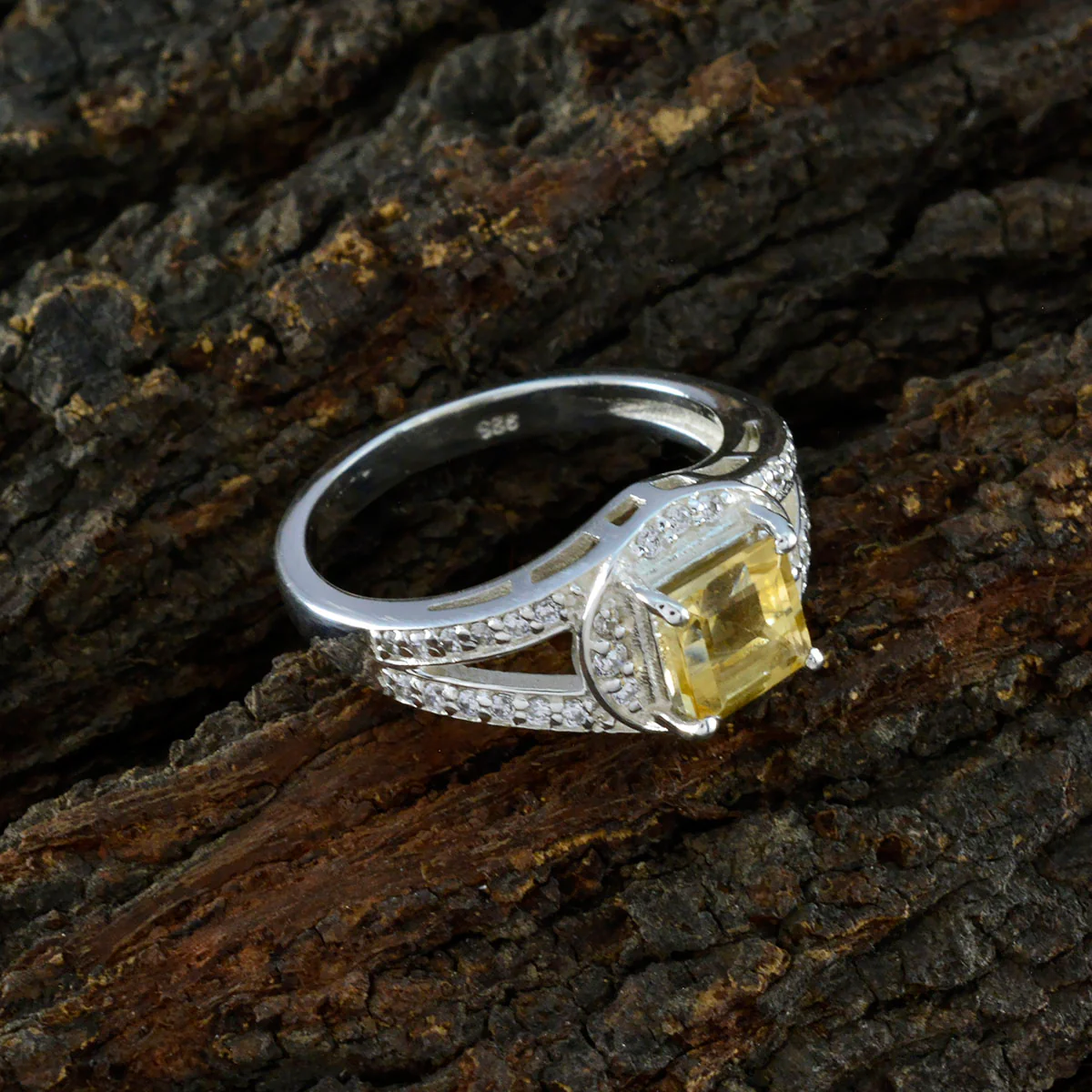 Citrine Halo German 92.5 Silver Yellow Gemstones Slim Cultural Ring Jewelry - Image 3