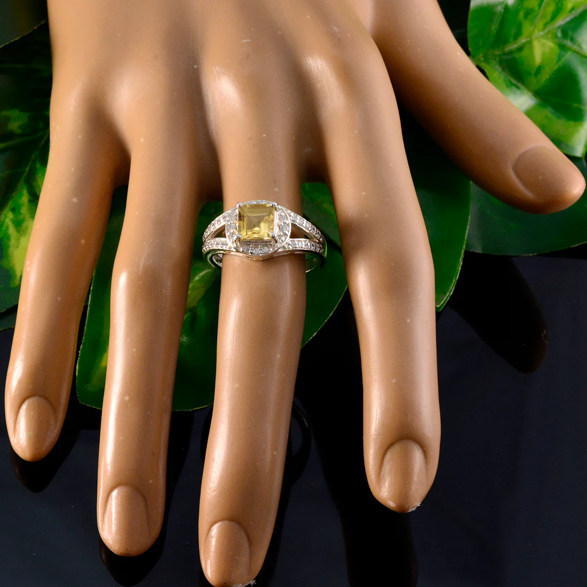 Citrine Halo German 92.5 Silver Yellow Gemstones Slim Cultural Ring Jewelry - Image 5