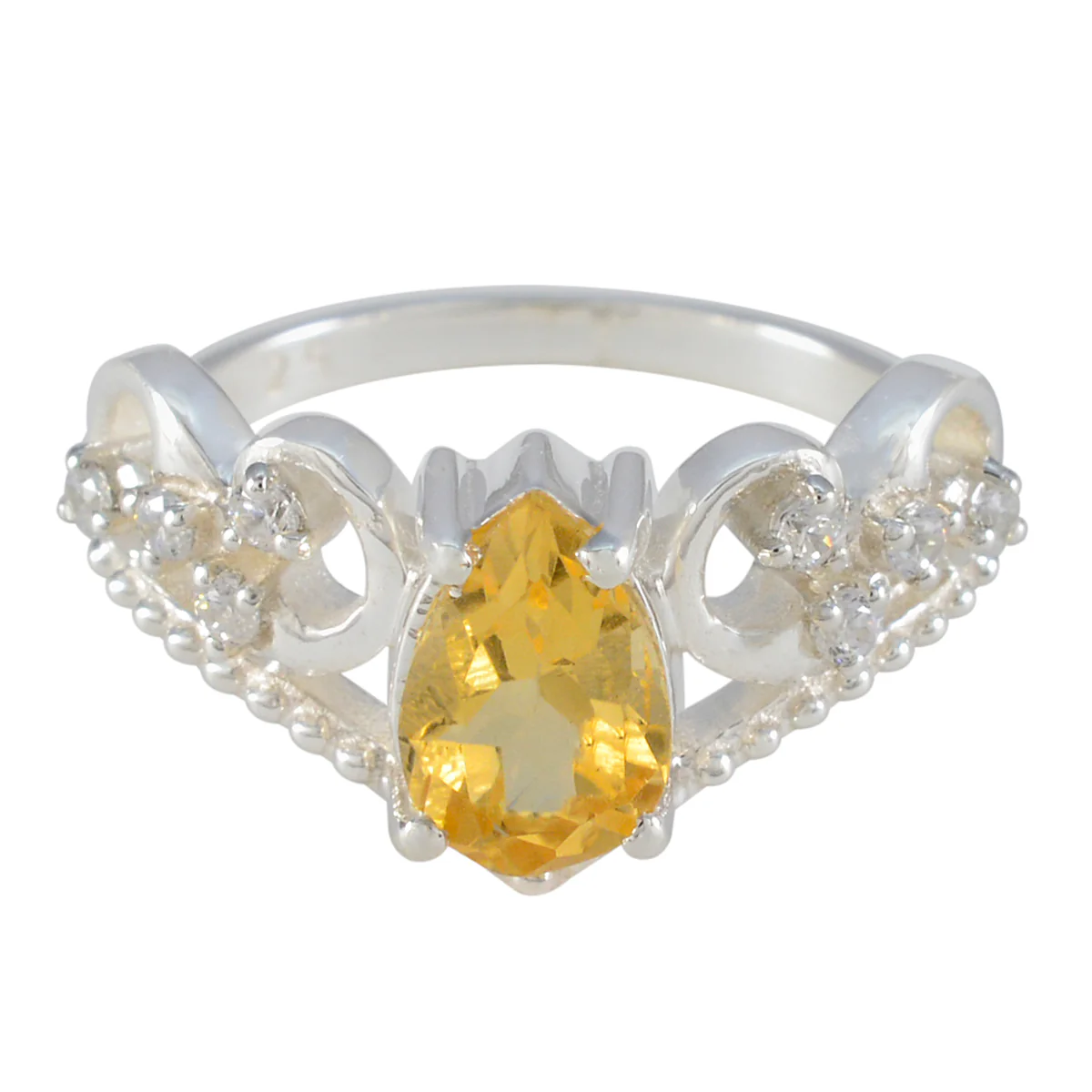 Citrine Halo German Silver Yellow Gemstones Featherlight Luxurious Ring Jewellery