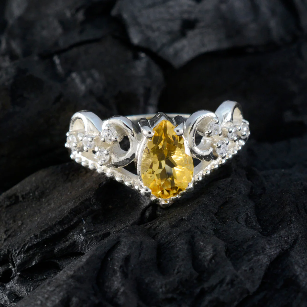 Citrine Halo German Silver Yellow Gemstones Featherlight Luxurious Ring Jewellery - Image 4