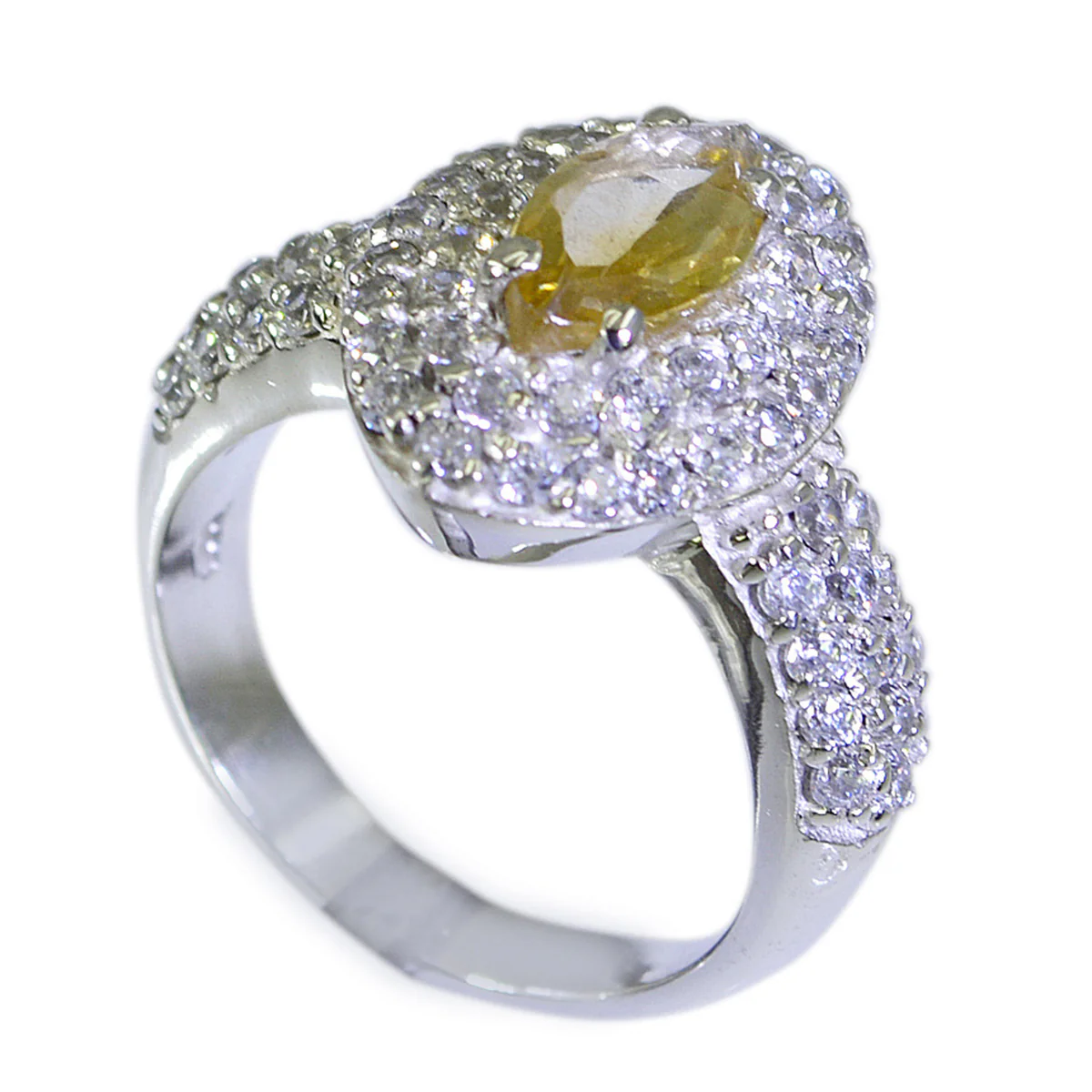 Citrine Halo German Silver Yellow Gemstones Minimal Contemporary Ring Jewelry - Image 2