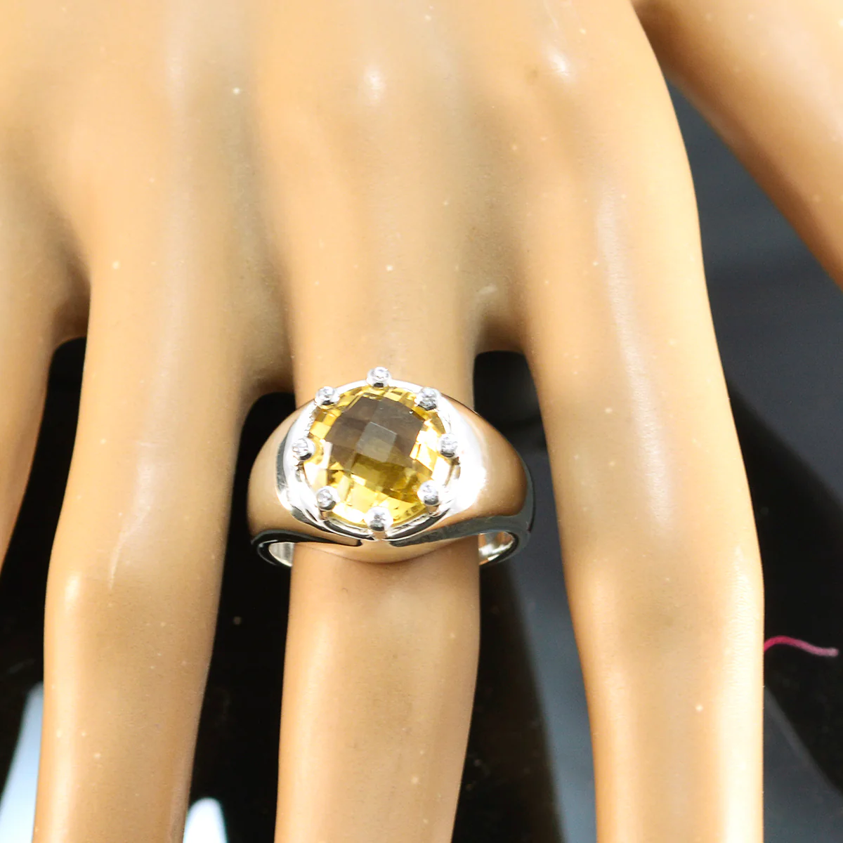 Citrine Halo Indian 92.5 Silver Yellow Gems Versatile Contemporary Ring Jewelry - Image 3
