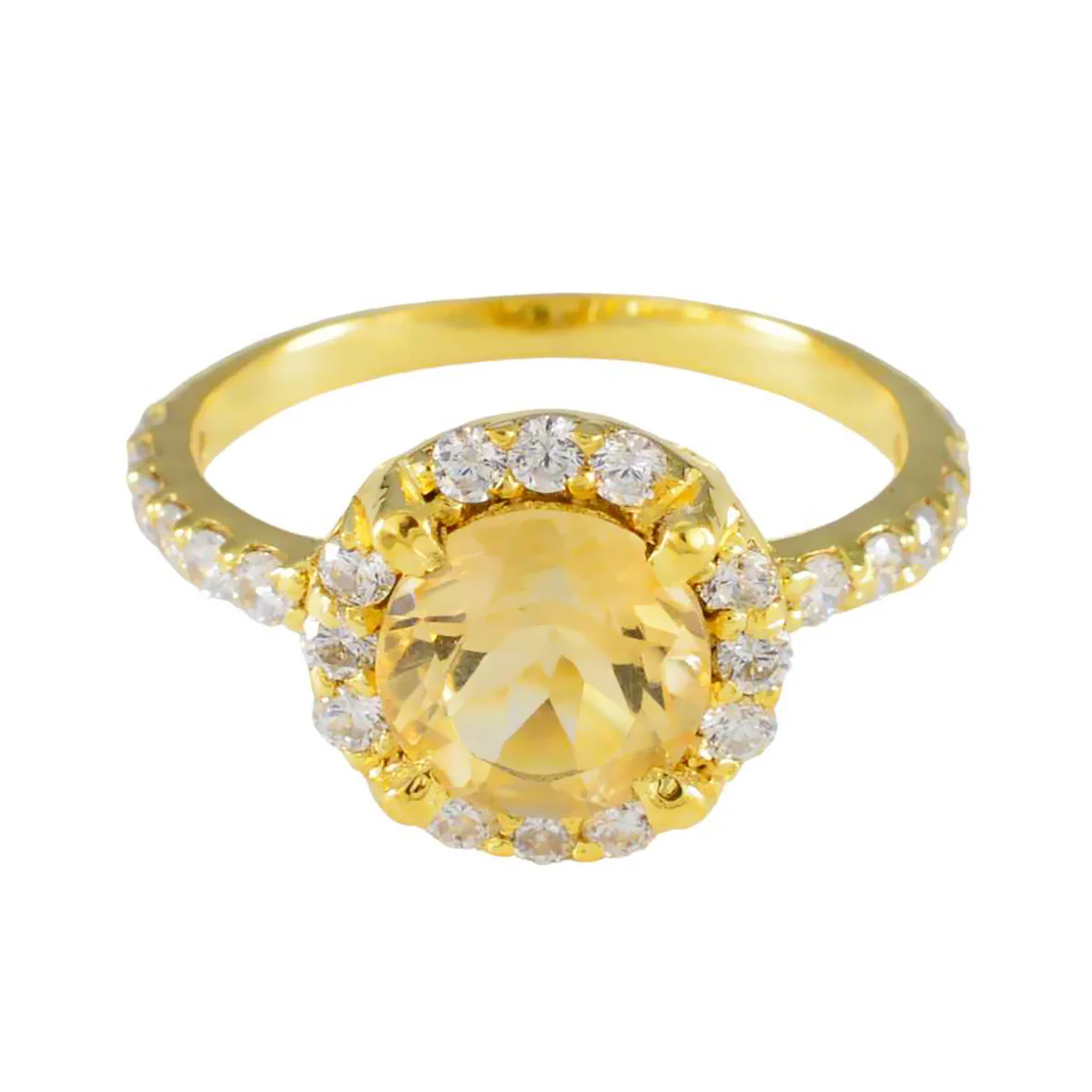 Citrine Halo Indian 925 Silver Yellow Gemstones Delicate Abstract Ring Jewelry