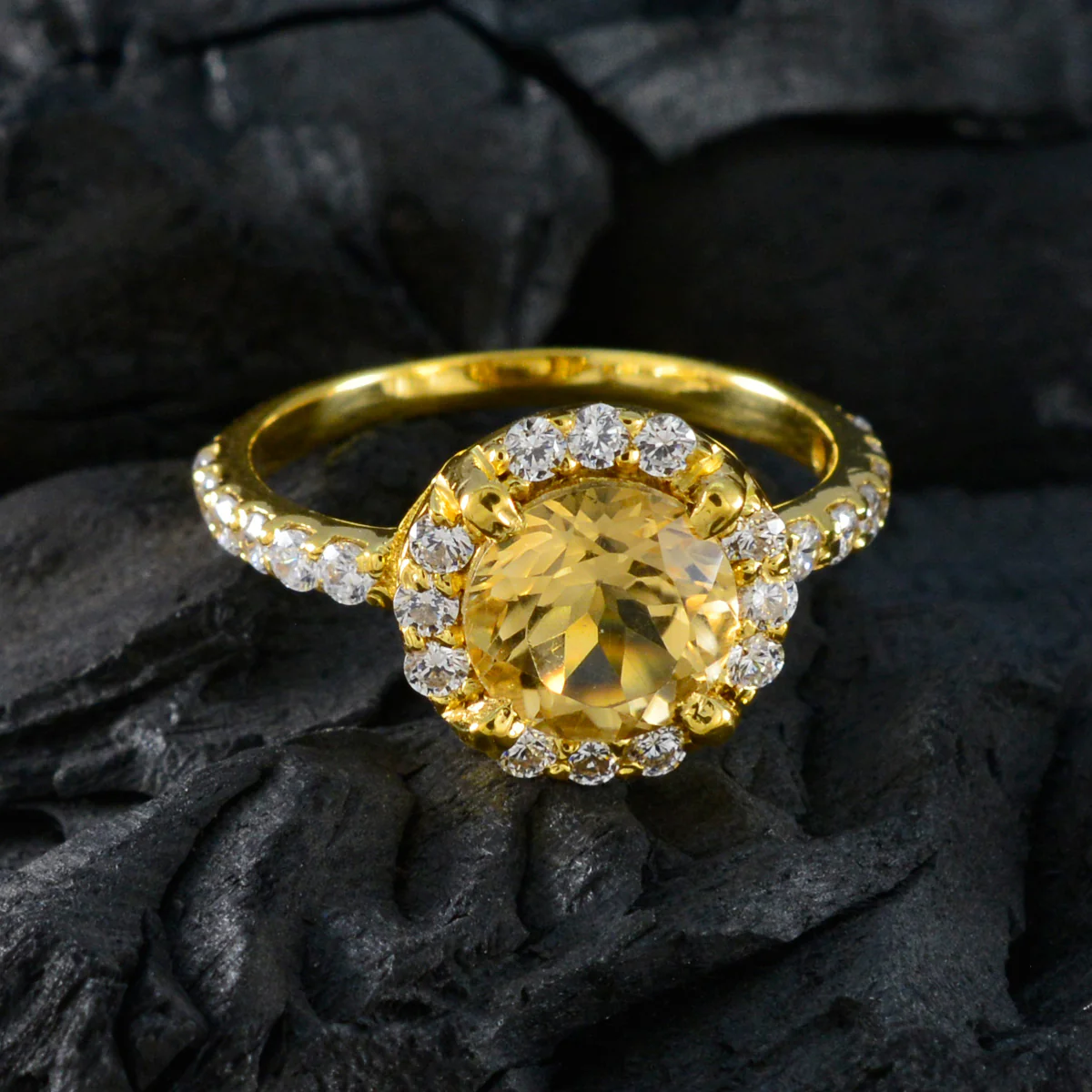 Citrine Halo Indian 925 Silver Yellow Gemstones Delicate Abstract Ring Jewelry - Image 4