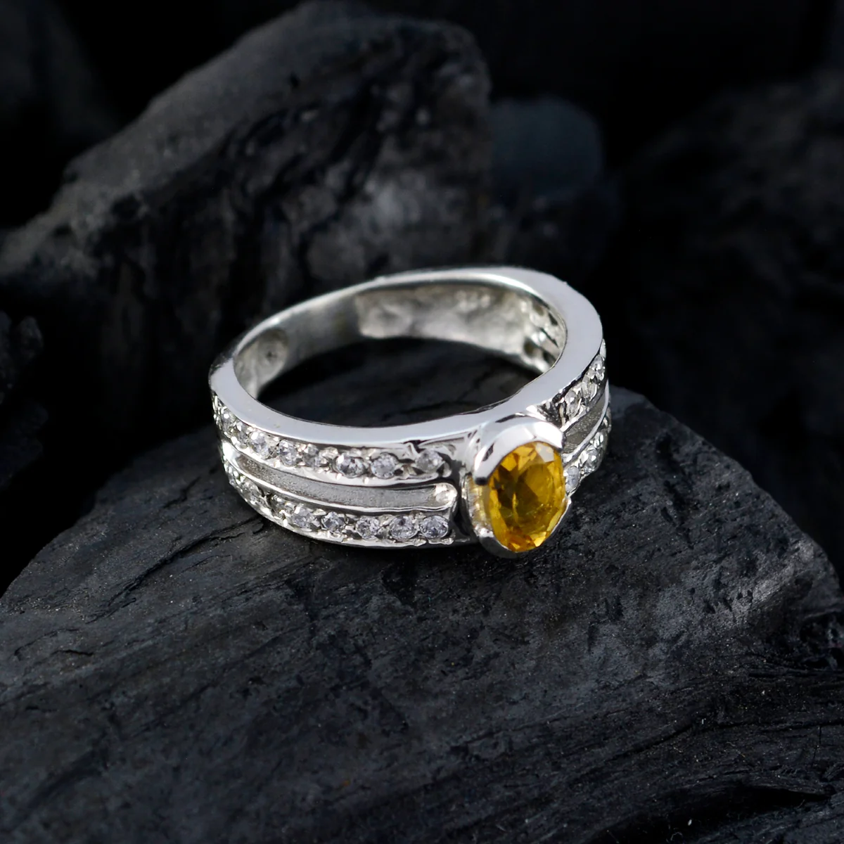 Citrine Halo Indian Sterling Silver Yellow Gemstones Featherlight Sophisticated Ring Jewelry - Image 4