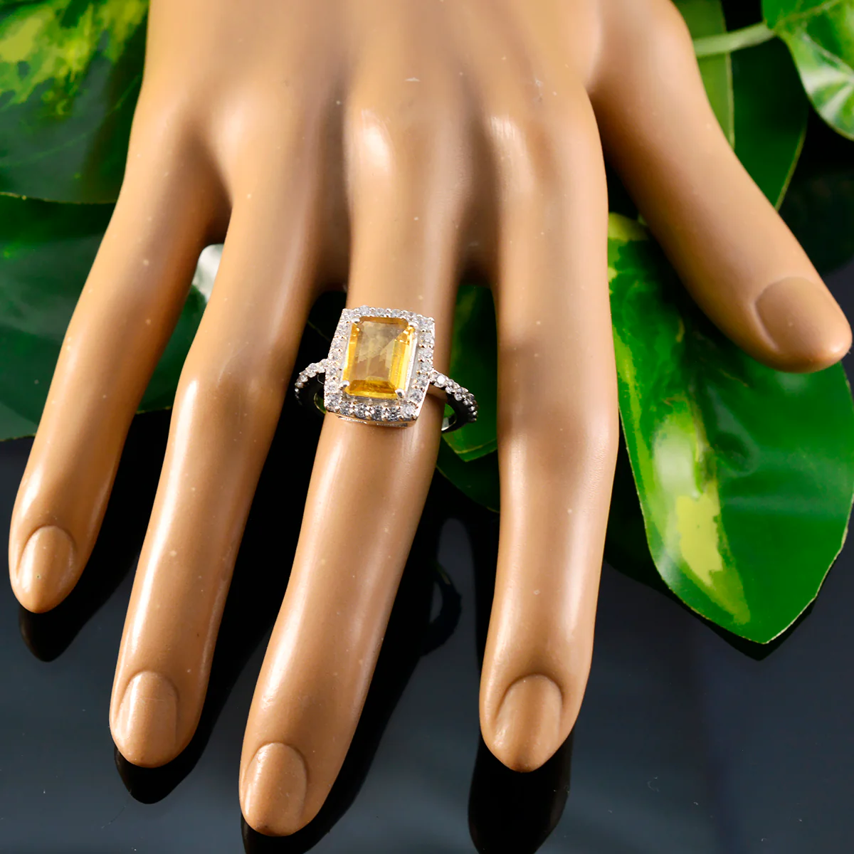 Citrine Halo Indian Sterling Silver Yellow Gemstones Minimal Modern Ring Jewellery - Image 5
