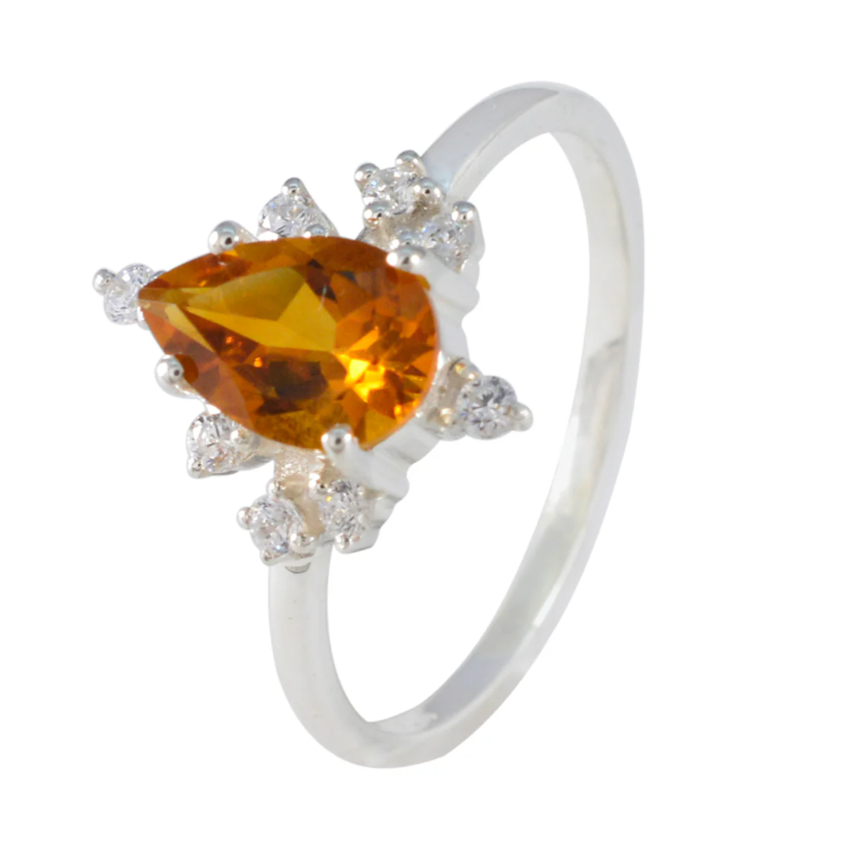 Citrine Halo Japanese 92.5 Silver Yellow Gemstone Delicate Contemporary Ring Jewellery - Image 2