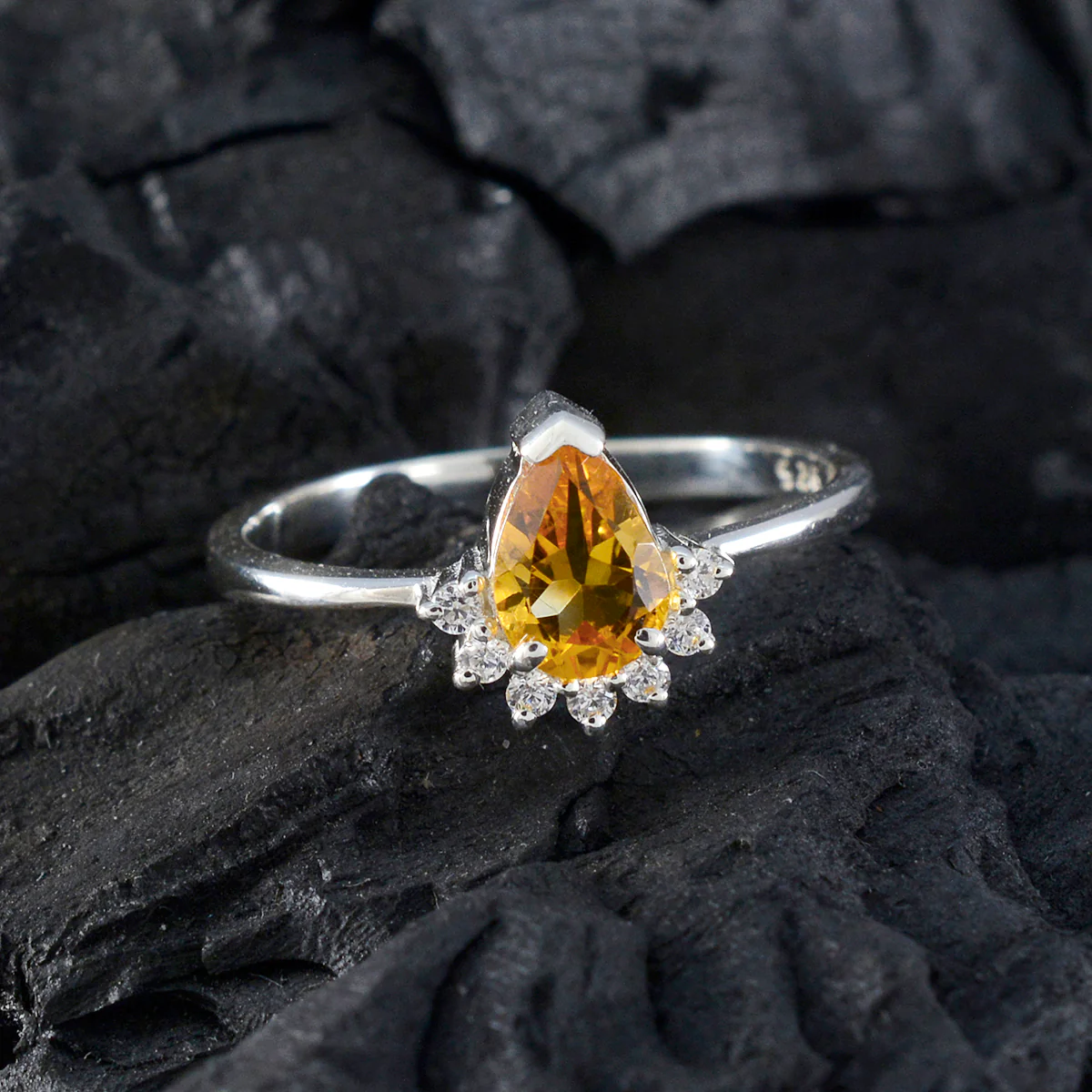 Citrine Halo Japanese Silver Yellow Gems Delicate Graceful Ring Jewelry - Image 4