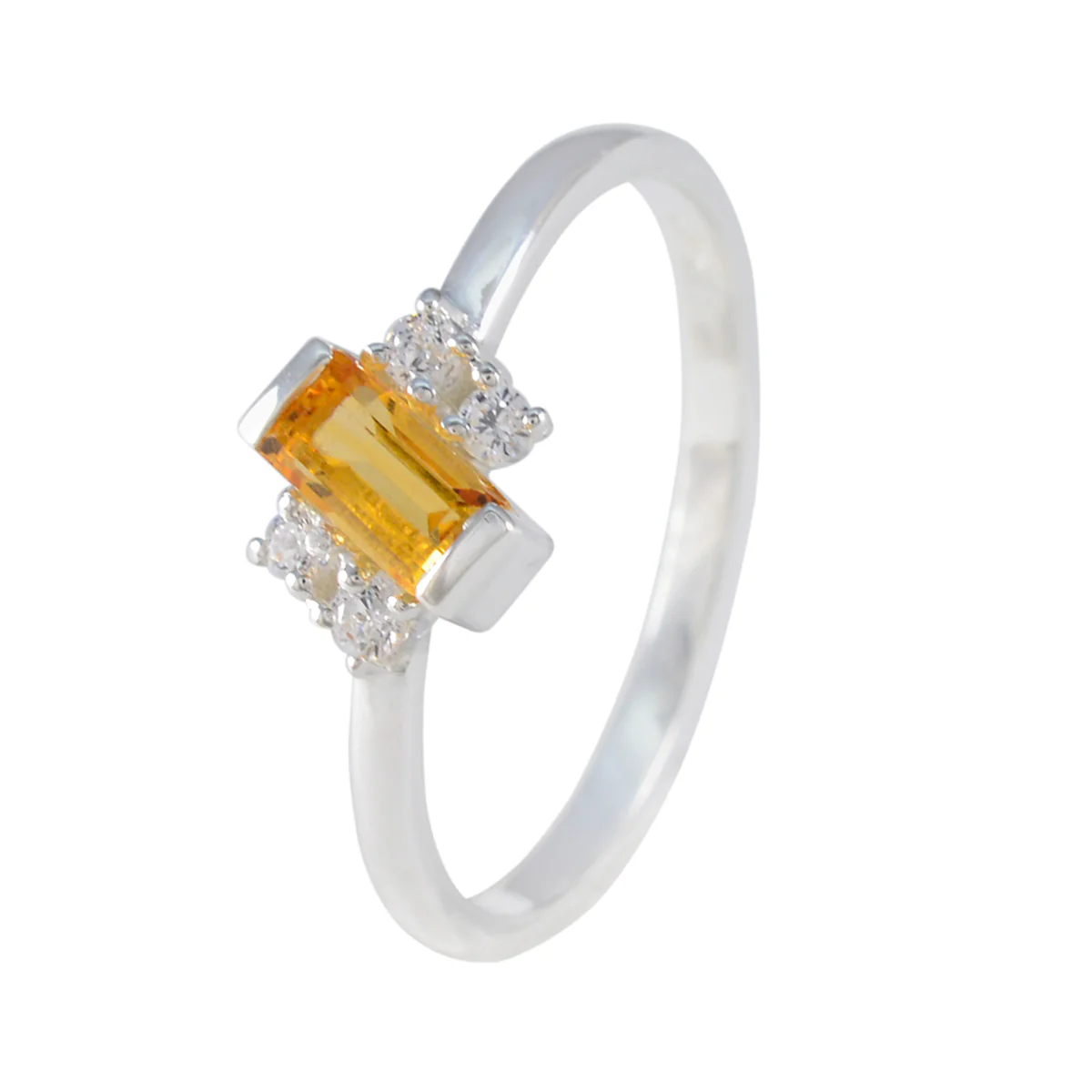 Citrine Halo Japanese Silver Yellow Gems Elegant Trendy Ring Jewellery - Image 2