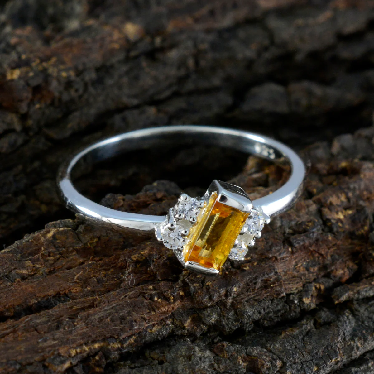 Citrine Halo Japanese Silver Yellow Gems Elegant Trendy Ring Jewellery - Image 3