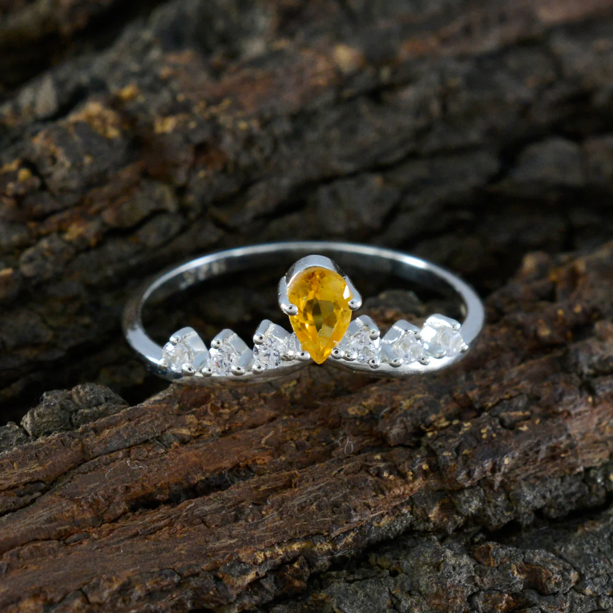 Citrine Halo Korean 925 Silver Yellow Gemstone Minimalist Modern Ring Jewellery - Image 4