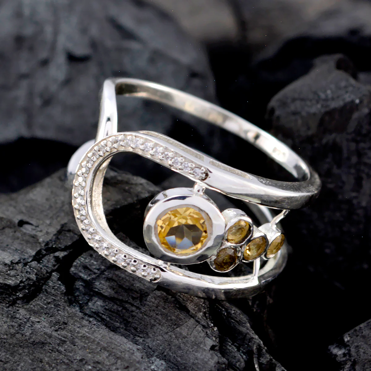 Citrine Halo Moroccan 925 Silver Yellow Gemstones Classic Graceful Ring Jewellery - Image 3