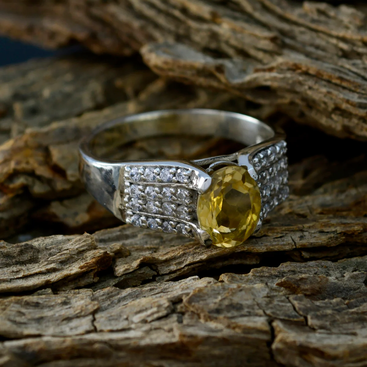 Citrine Halo Moroccan Silver Yellow Gems Classic Feminine Ring Jewellery - Image 4