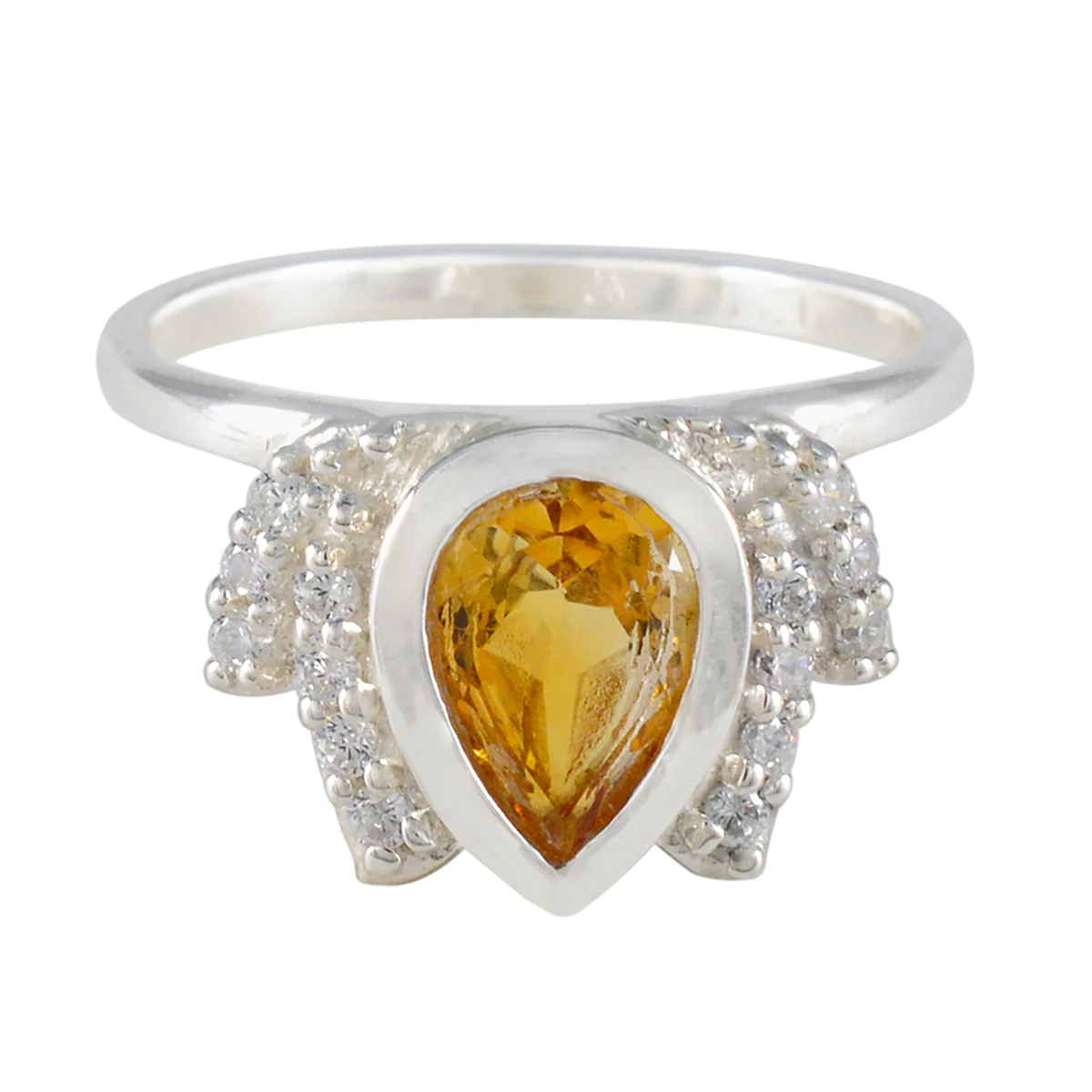 Citrine Halo Turkish 925 Sterling Silver Yellow Gems Whisper-thin Sophisticated Ring Jewellery - Image 2
