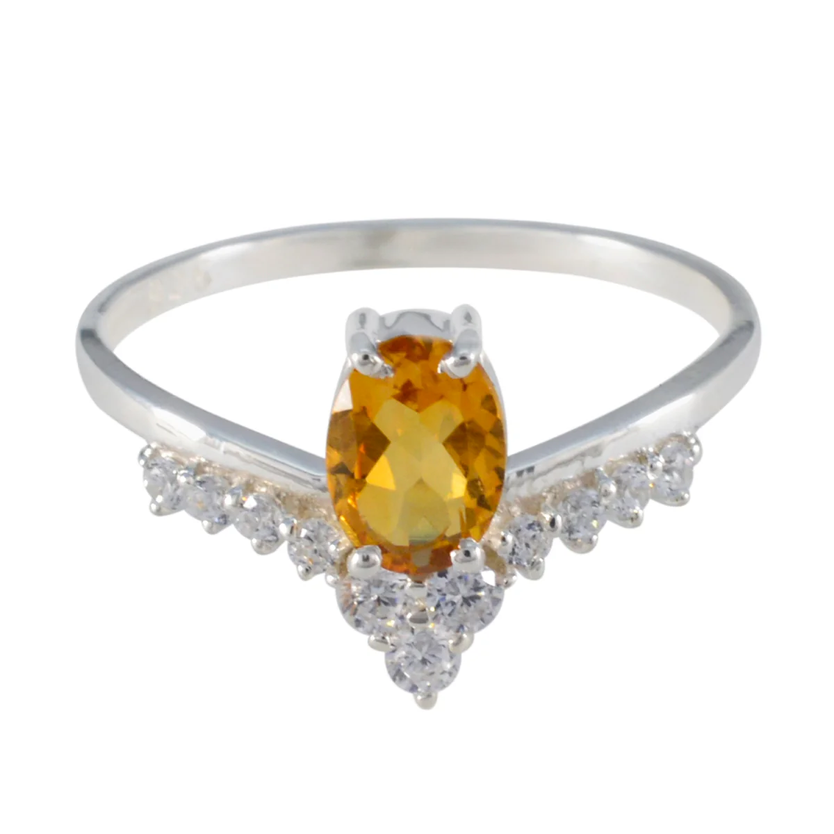 Citrine Halo Turkish Sterling Silver Yellow Gemstones Delicate Luxurious Ring Jewellery