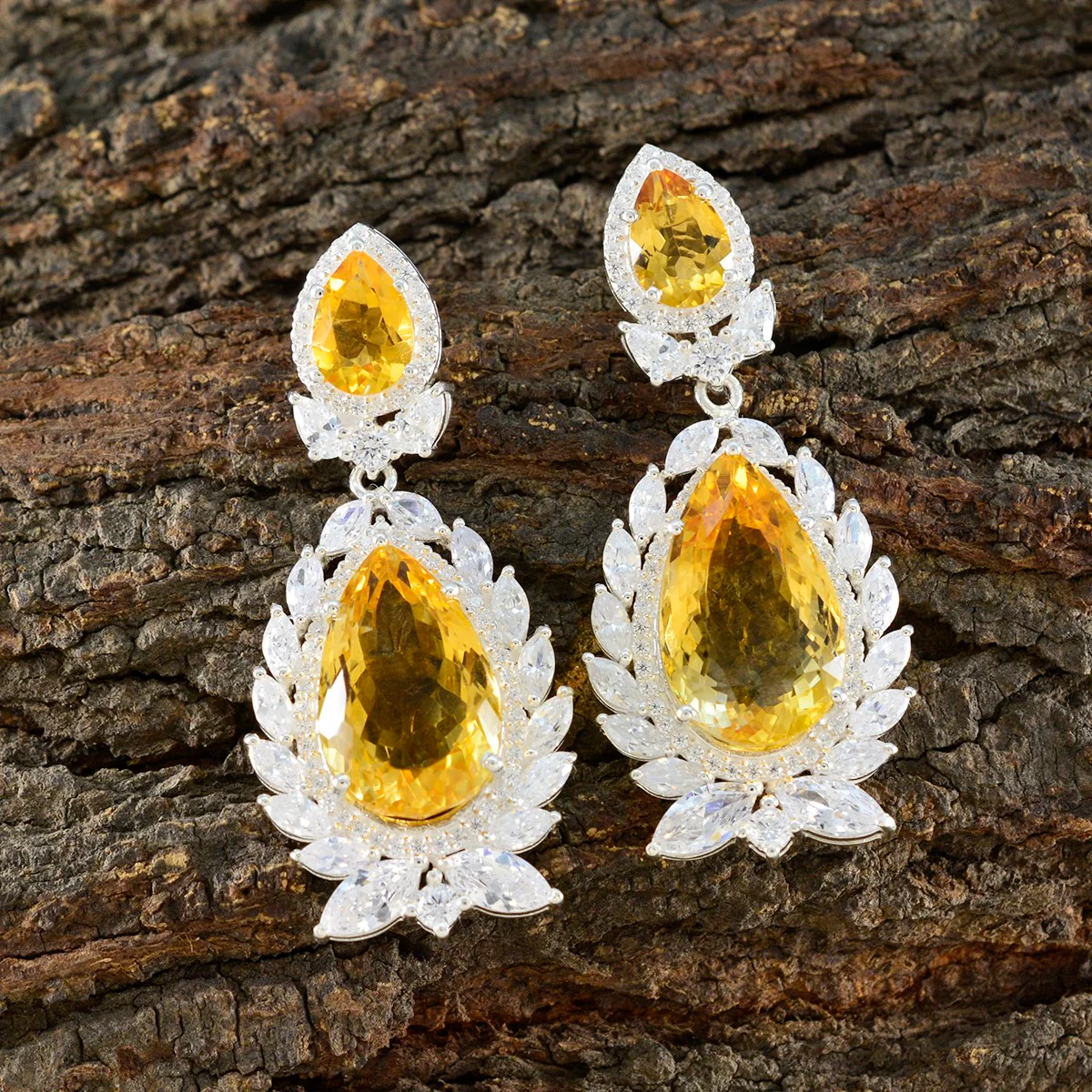 Citrine Indian Araya multiple Stud Yellow Sterling Silver Earring - Image 5