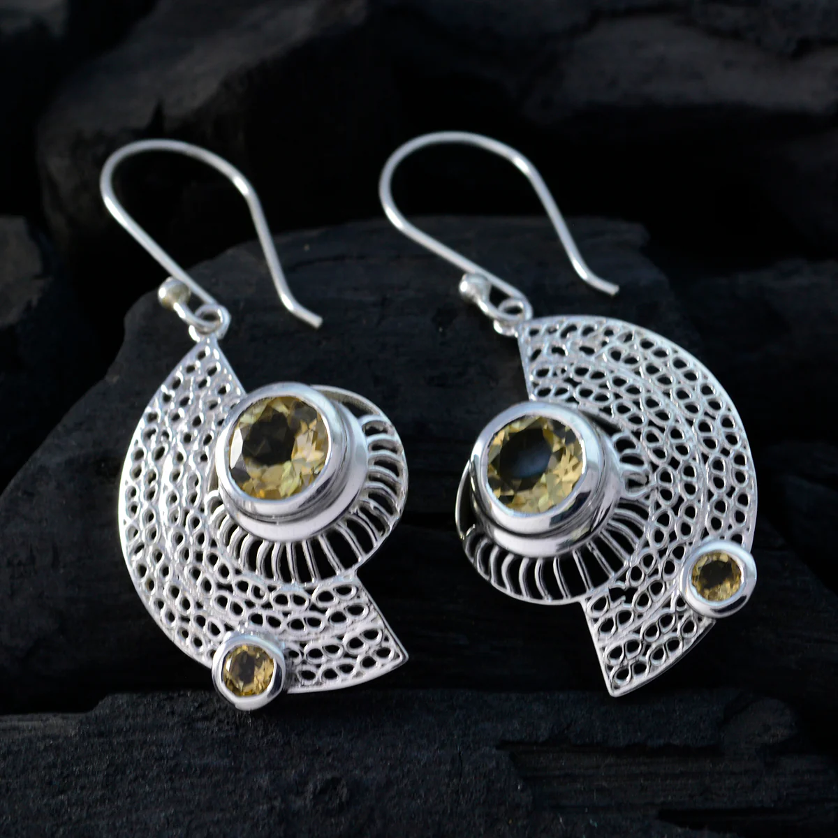 Citrine Italian Grace multiple Dangle Yellow 92.5 Silver Earring - Image 2
