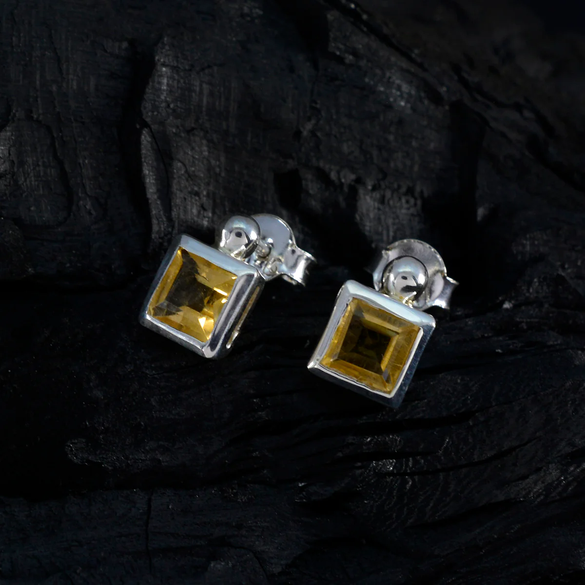Citrine Italian Nova Solitaire Stud Yellow 925 Silver Earring - Image 2