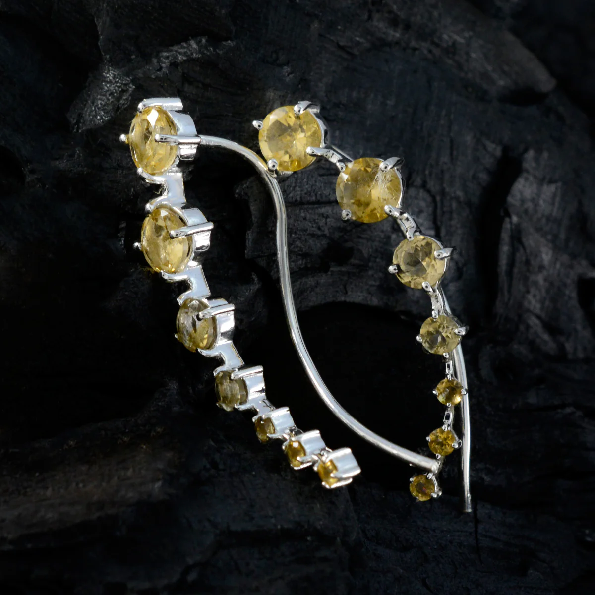 Citrine Italian Rina multiple EarCuff Yellow 92.5 Silver Earring - Image 3