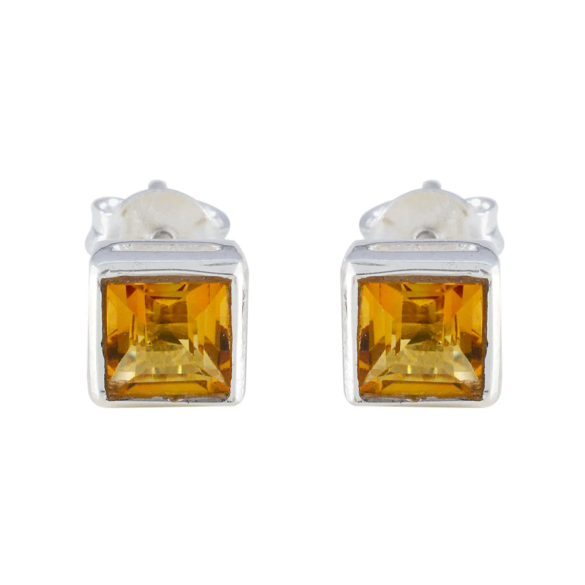 Citrine Japanese Nella Solitaire Stud Yellow Sterling Silver Earring