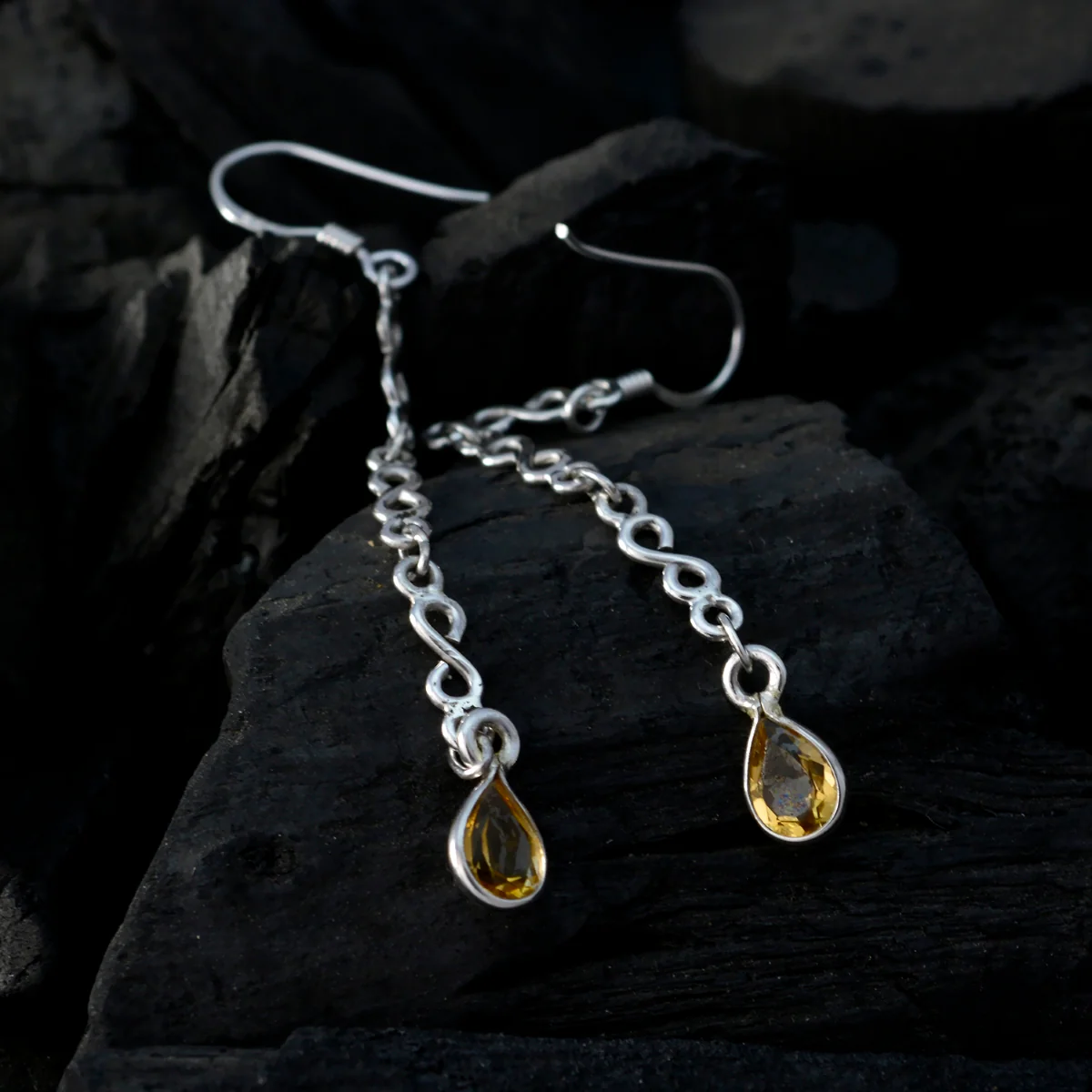 Citrine Japanese Paula multiple Dangle Yellow 925 Silver Earring - Image 4