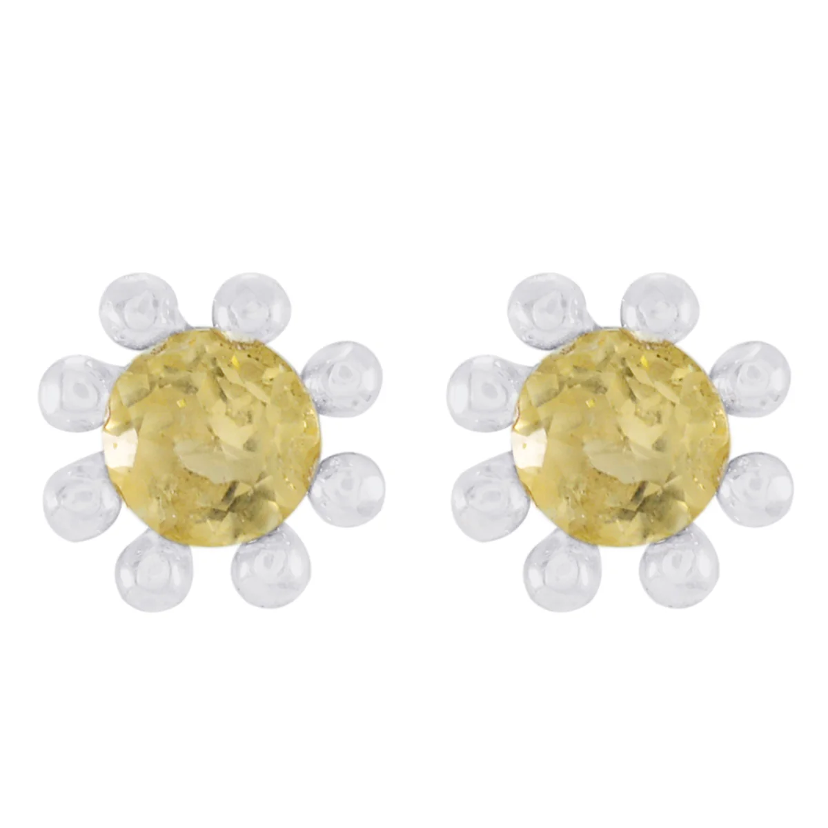 Citrine Korean Fernanda Solitaire Stud Yellow Sterling Silver Earring