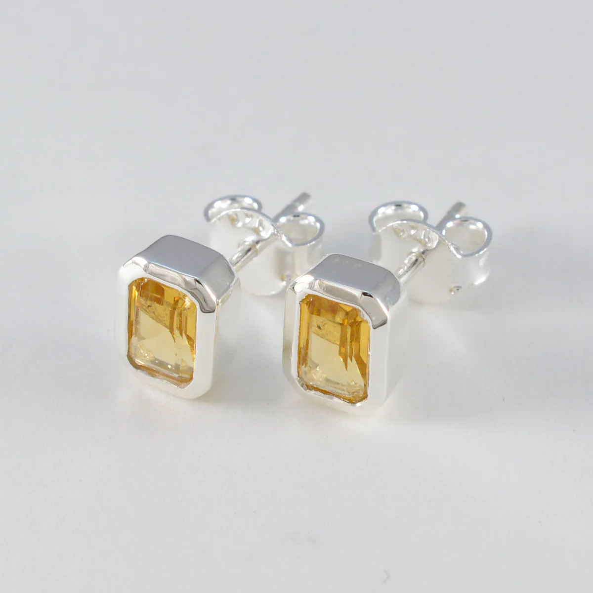 Citrine Korean Lucia Solitaire Stud Yellow 925 Sterling Silver Earring - Image 3
