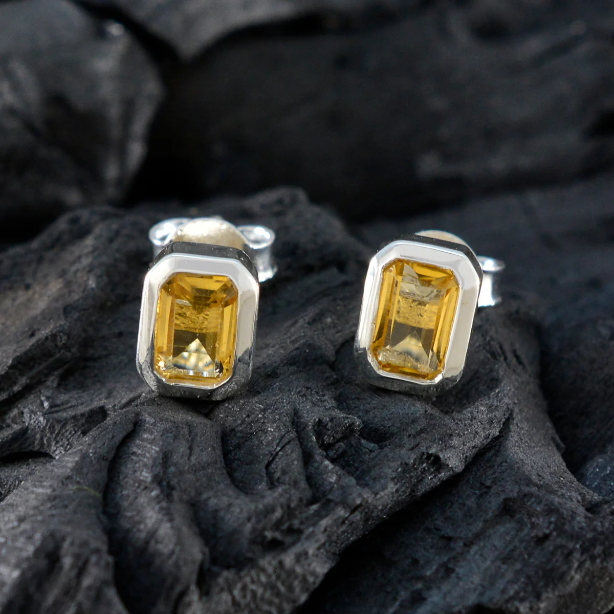Citrine Korean Lucia Solitaire Stud Yellow 925 Sterling Silver Earring - Image 5