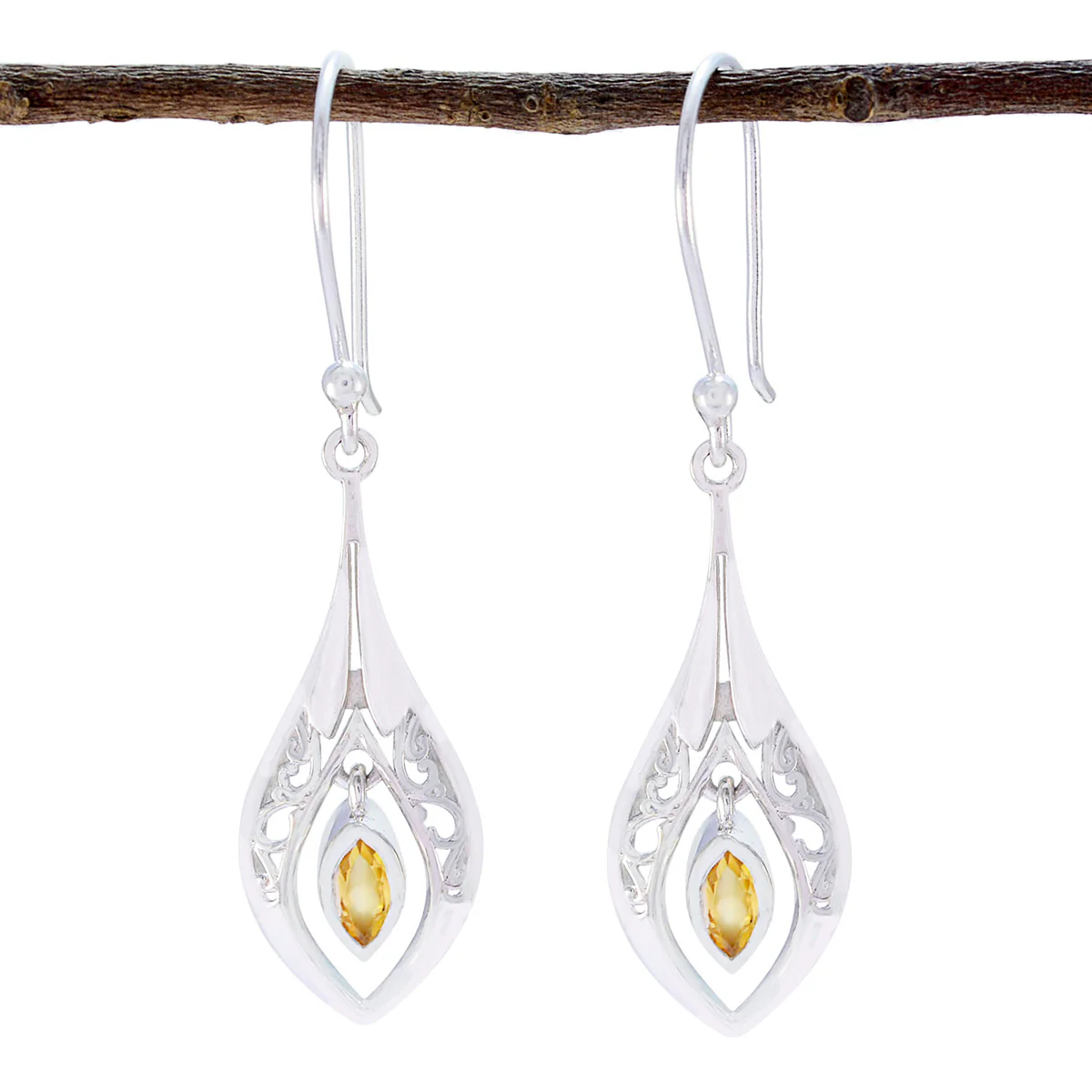 Citrine Latin American Isabel Solitaire Dangle Yellow 925 Sterling Silver Earring